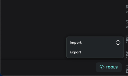 a popup containing two items - import and export above a button titled 'tools'