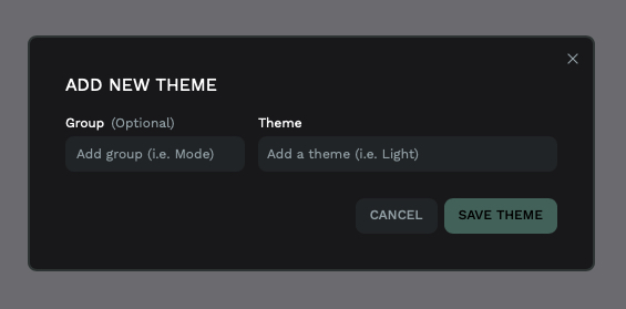 a 'add new layer' popup with fields for group and theme
