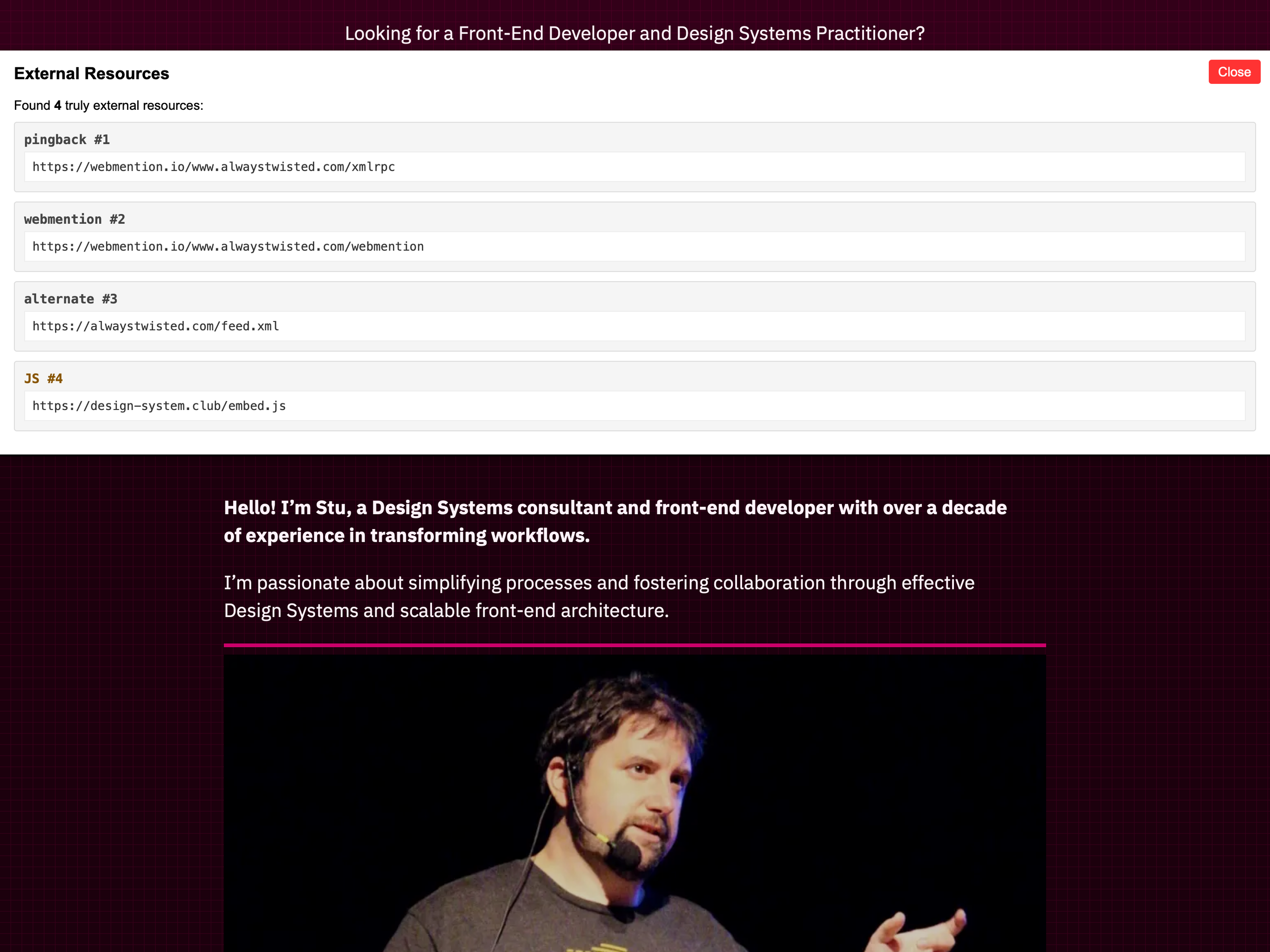 a screenshot showing results of this bookmarklet