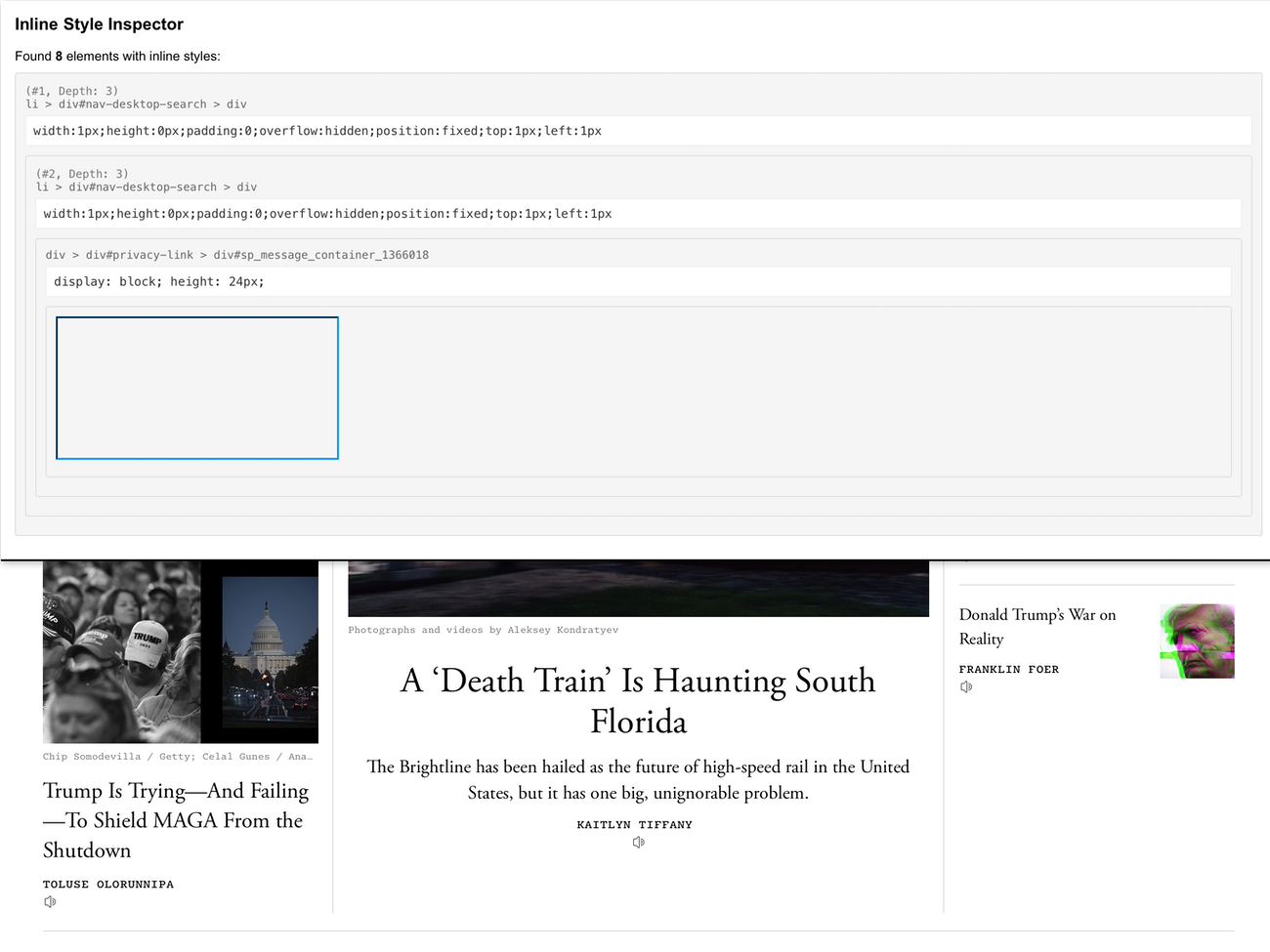 a screenshot showing results of this bookmarklet